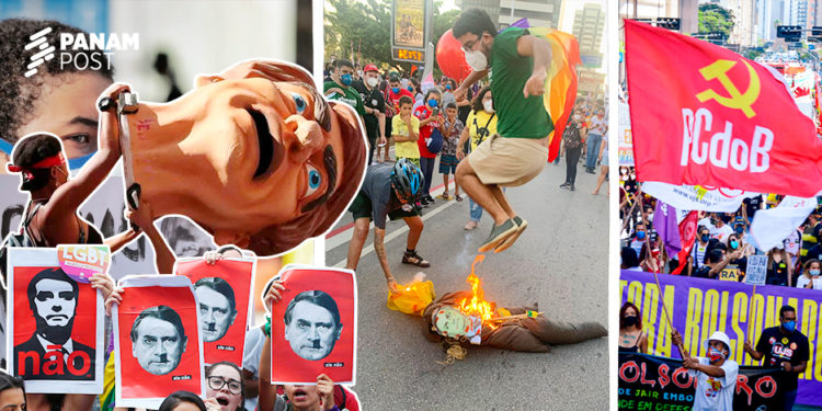 Sin embargo, lo que sí abundaron en estas manifestaciones el fin de semana fueron los brotes de violencia en zonas estratégicas del país. En varias ciudades prendieron fuego tanto la bandera nacional como la imagen del presidente Jair Bolsonaro, a quien representaron ahorcado. (PanAm Post)